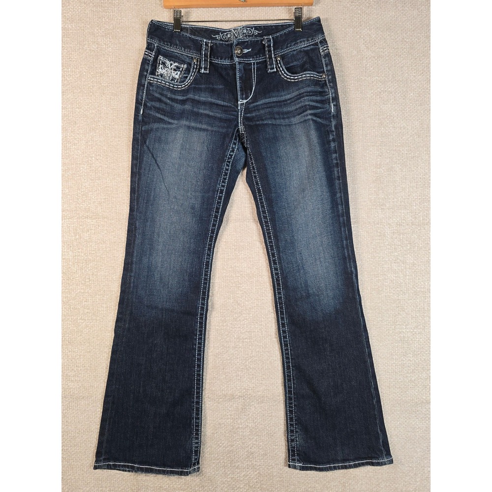 Maurices Premium Womens Dark Wash Bootcut Jeans Embroidered 9/10 REG 32x32